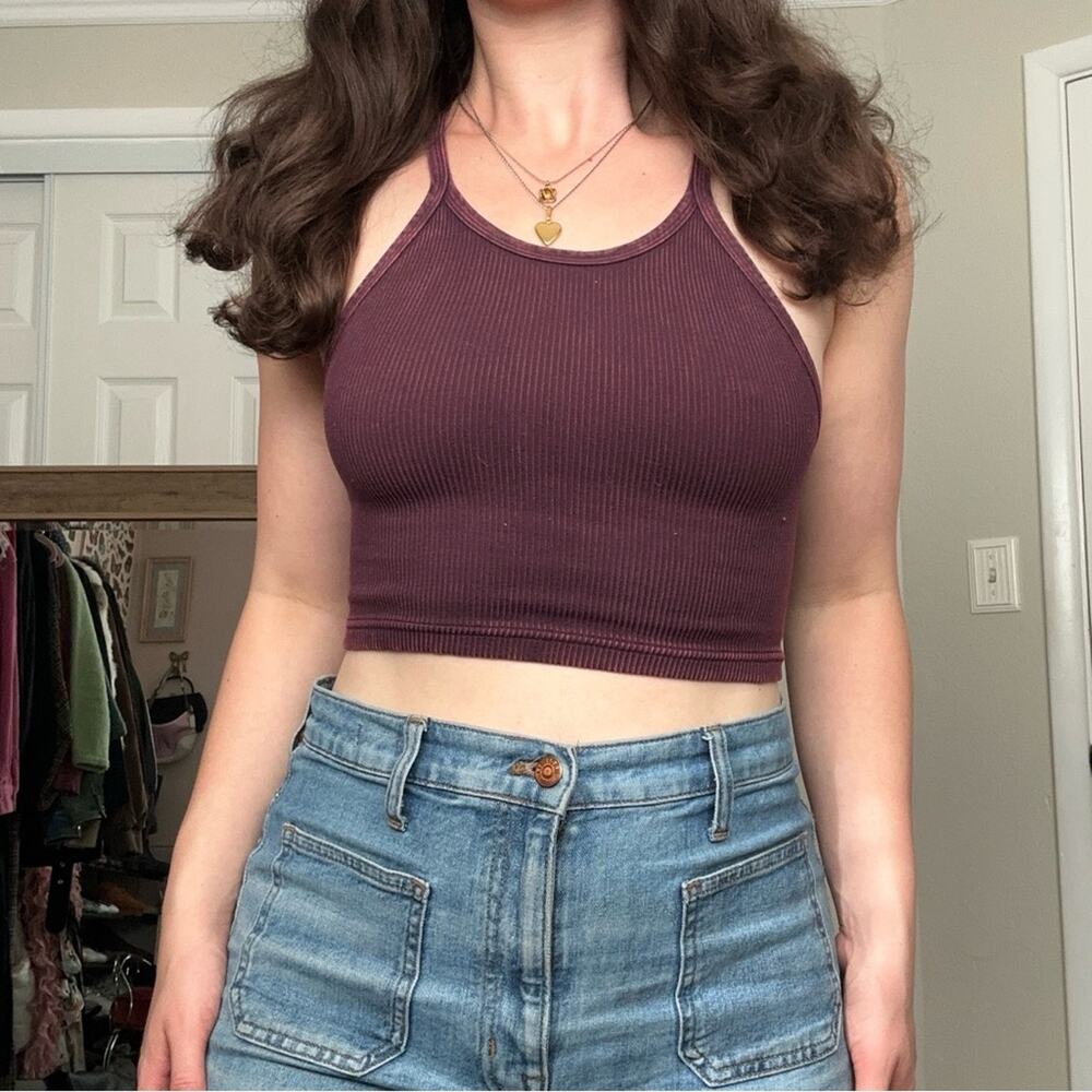 Free People Ribbed Tank Top in Burgundy